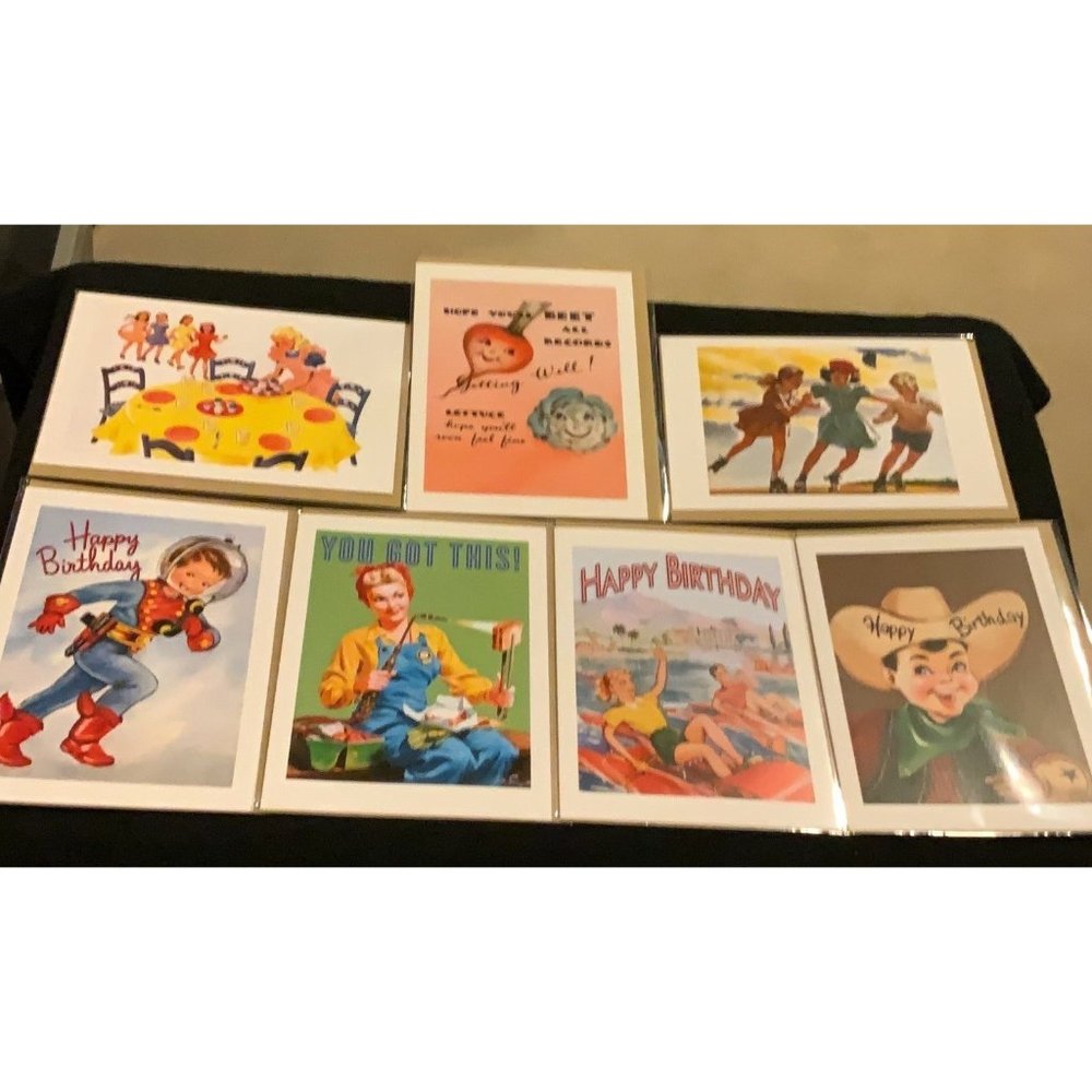 Vintage Look - New Stock - Made in USA - Lot of 7 - Happy Birthday, Get Well, +1